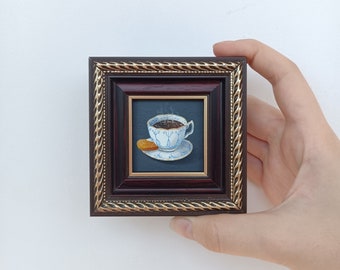 Coffee wall art Original painting Still life painting Kitchen wall art Miniature painting