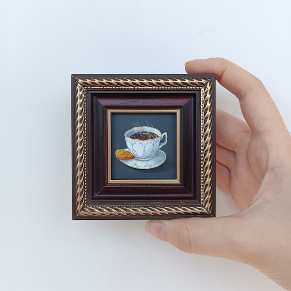 Coffee wall art Original painting Still life painting Kitchen wall art Miniature painting