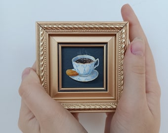 Miniature painting framed Coffee painting Mini painting