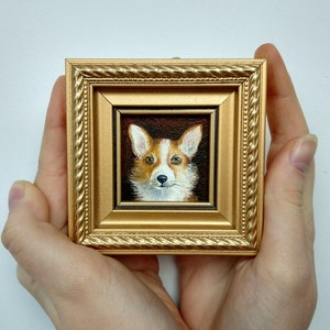Corgi painting Custom dog portrait painting Pet loss portrait Miniature oil painting Small painting Custom painting from photo Framed art