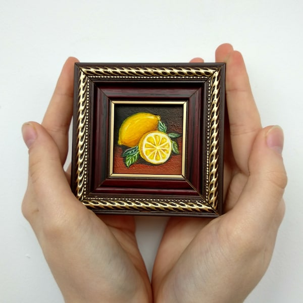 Lemon oil painting Lemon painting Fruit artwork Miniature painting Oil painting original Small fruit artwork Mood painting Kitchen painting