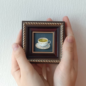 Tea painting Original still life painting Coffe painting Mini painting framed Miniature painting original Wall oil painting Small painting