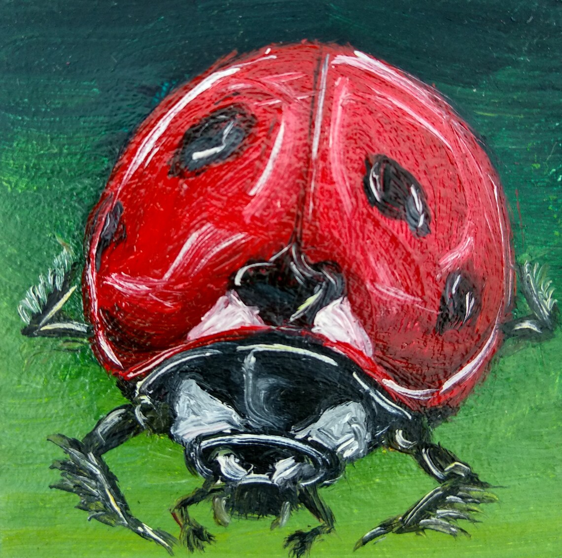 Ladybug painting Original oil painting 2x2 Insect artwork Etsy