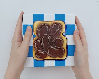 Nutella toast painting Painting on canvas Toast painting Wall art painting Impasto painting Food oil painting Original painting
