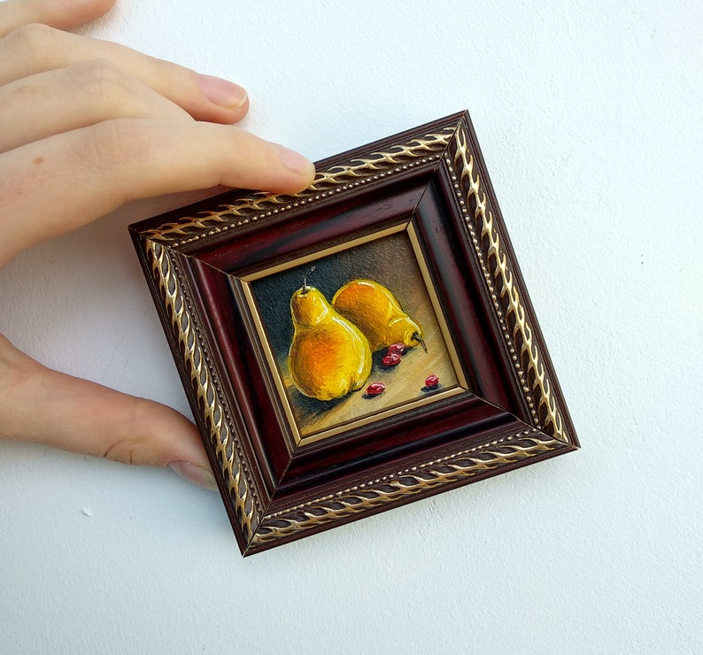 Miniature Painting Fruit Oil Painting Tiny Framed Art Etsy