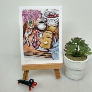 Breakfast painting Watercolor painting food Miniature painting original