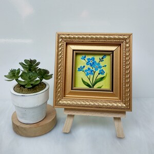 Forget me not painting Blue flowers oil painting Miniature art framed image 3