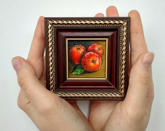 Mini oil painting Apple oil painting Original framed art