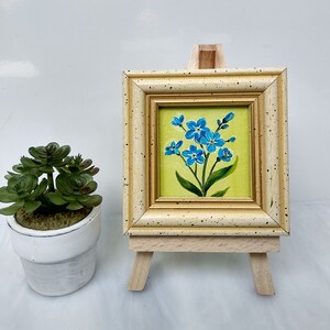 Forget me not painting Blue flowers oil painting Miniature art framed image 4