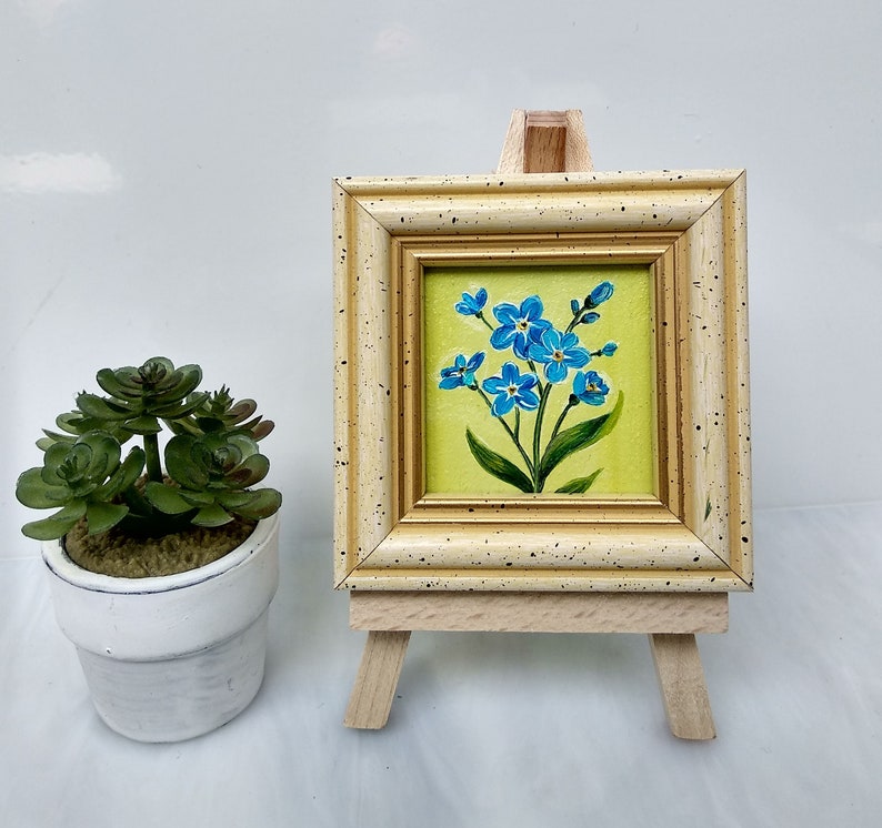 Forget me not painting Blue flowers oil painting Miniature art framed image 4