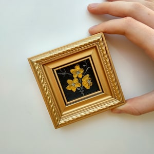 Pintura de flores doradas Pintura de flores 3D Pequeña pintura al óleo Regalo para mamá