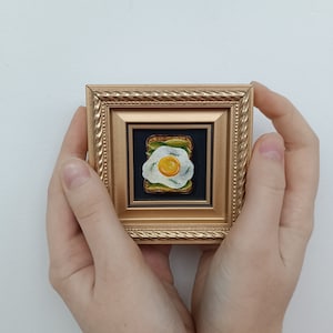 Ei schilderij miniatuur olieverfschilderij voedsel schilderij toast schilderij avocado schilderij stilleven schilderij keuken muur kunst decor ingelijst schilderij