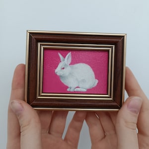 Bunny painting Custom pet portrait Lost pet gift Miniature painting Framed painting Wall oil painting Original painting Dog painting Cat art