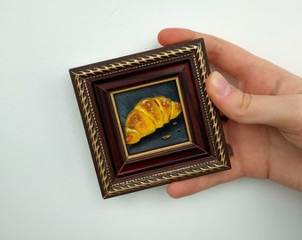 Croissant painting Food oil painting 2x2 Miniature artwork