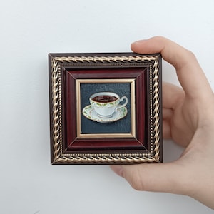 Coffee wall art Original painting Still life painting Kitchen wall art Miniature painting Drink painting Food oil painting Framed painting