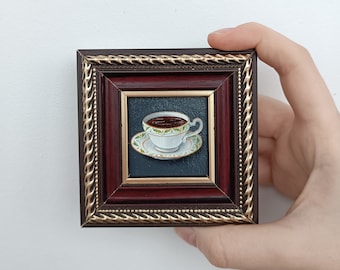 Coffee wall art Original painting Still life painting Kitchen wall art Miniature painting Drink painting Food oil painting Framed painting