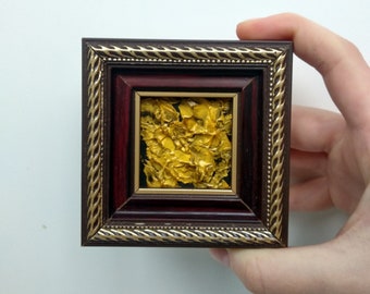 Gold painting abstract Mini framed painting Impasto oil painting