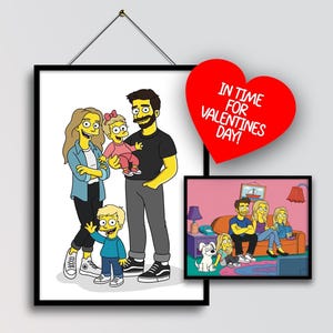 Aangepaste portretafdruk personage Simpsons | Getrokken gepersonaliseerde karikatuur in cartoonstijl | Jubileum | Huisdier | Cadeaus voor mannen | Valentijnskaarten