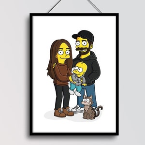Custom Simpsons Portrait Print | Hand Drawn Personalised Simpsons Caricature | Couple | Pet | Cartoon | Family | Personalise | Gift