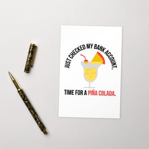Je viens de consulter mon compte bancaire, c'est l'heure d'acheter une carte postale Piña Colada | Carte drôle inspirée du lotus de Zazzle.be Liste d'envies Vous avez des idées ? Papeterie tropicale pour les vacances | 4 x 6 mat
