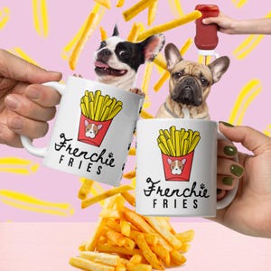 Kubek Frenchie Fries – zabawny kubek do kawy z buldogiem francuskim, prezent dla miłośnika psów, słodki kreskówkowy szczeniak i frytki
