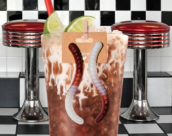 Dirty Dr. Pepper Split Gummy Worm Earrings – Resin Studs | Hypoallergenic, Fun Candy-Inspired Jewelry