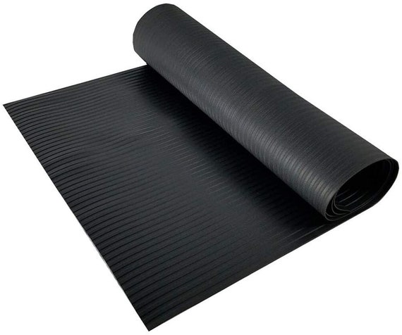 Black Rib Pattern Rubber Mat Indoor Outdoor Heavy Duty Non-slip