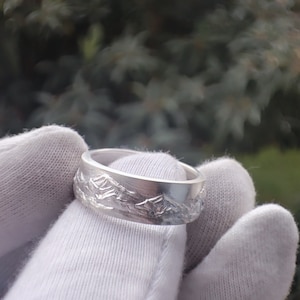 Mountain Silver Ring, Mountain Band Ring, Mountain Wedding Ring