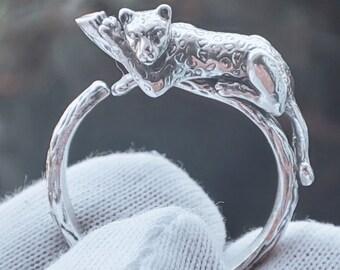 Bague panthère en argent, bague branche d'arbre, bague panthère