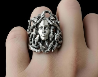 Anillo de Medusa, anillo de serpiente de la mitología griega en plata de ley