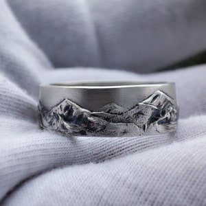 Mountain Silver Ring, Mountain Band Ring, Mountain Wedding Ring, Gift for him, Gift for her, Gift for Nature lovers