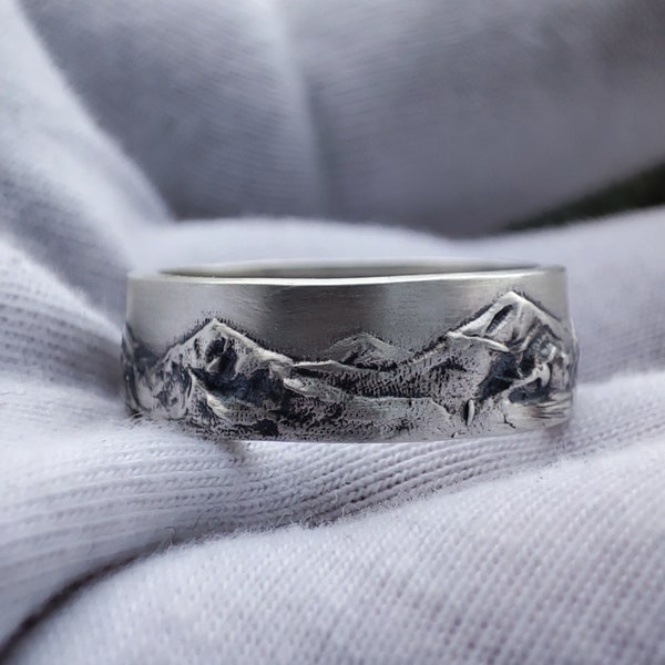 Mountain Silver Ring, Mountain Band Ring, Mountain Wedding Ring, Cadeau voor hem, Cadeau voor haar, Cadeau voor natuurliefhebbers, %60 korting op ring met korting