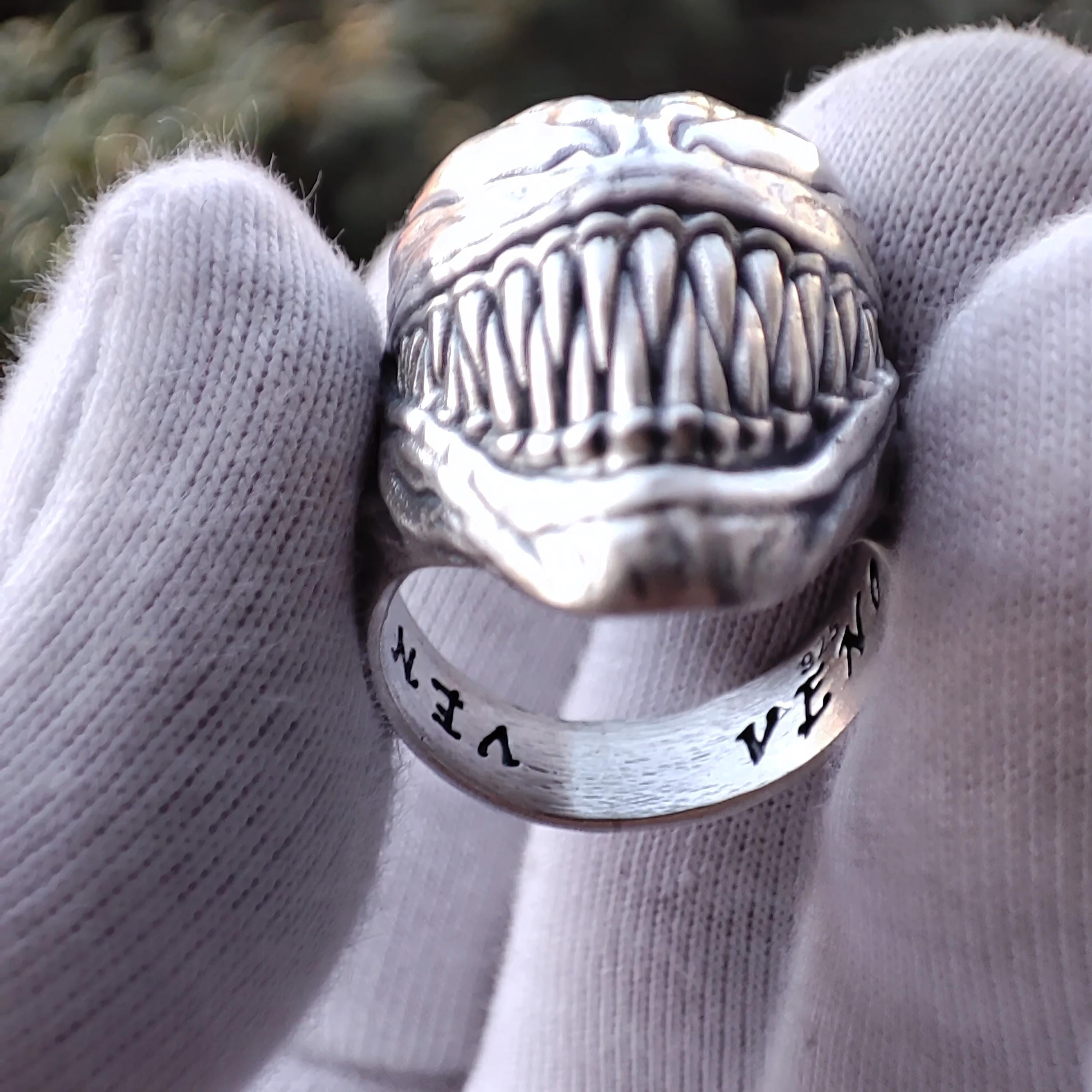 Gothic Jewelry, Venom Ring, Sterling Silver, Spiderman Cosplay