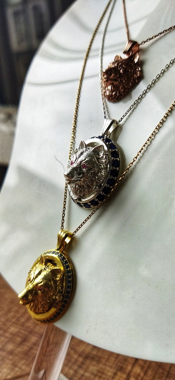 Gold Wolf Pendant Animal Jewelry Wolf 