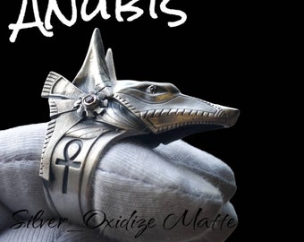 Anubis Ring Egyptian God Jewelry 925 Sterling Silver or Silver Plated Brass Gothic Mens Ring Ancient Mythology Jewelry