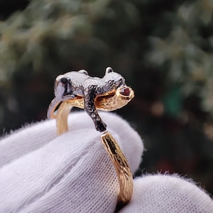 Bague panthère, bague panthère noire, bague panthère en or, bague panthère avec pierre de naissance rubis, bague en rubis ou diamant véritable avec diamant de 0,03 ct