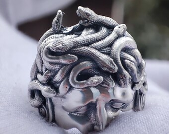 925 Silver Medusa Ring, Greek Mythology, Gorgon Serpent Jewelry