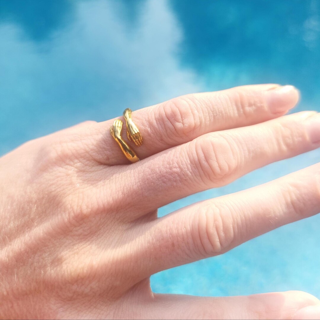 Adjustable Gold Hand Hug Ring – 18K Goldvermeil Open Thumb Ring ...