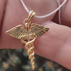 Caduceus Silver Pendant, Medical Symbol Pendant, Scepter of Hermes Pendant, Caduceus Hermes Pendant Symbol Gift for Doctors