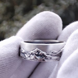 Mountain Silver Ring, Mountain Band Ring, Mountain Wedding Ring, Gift for him, Gift for her, Gift for Nature lovers