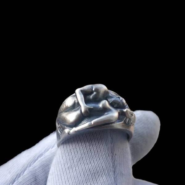 Bague en argent couple nu, bague étreindre amoureux, bague en argent Sterling bague couple romantique, bague couple nu, bague d’amour, bague amoureux