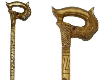 Carved Wooden Walking Cane with Horse Handle, Handmade in Ukraine