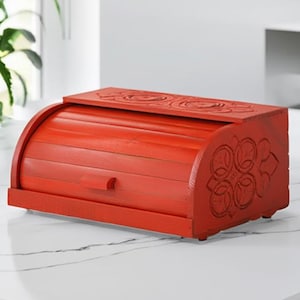Carved Beech Wood Bread Box: Farmhouse Kitchen Storage