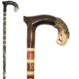 Hand Carved Wooden Walking Cane: Eagle Handle, Handmade