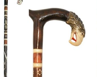 Hand Carved Wooden Walking Cane: Eagle Handle, Handmade