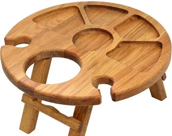 Handgemaakte eikenhouten wijntafel: picknickblad voor twee