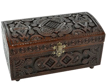 木製彫刻 　宝石箱　小物入れ　手彫り　秀作 生地仕上　可愛い少女の木彫りの宝石箱 インド製 ハンドメイド 収納ボックス 小物入れ 木製 木箱 彫刻