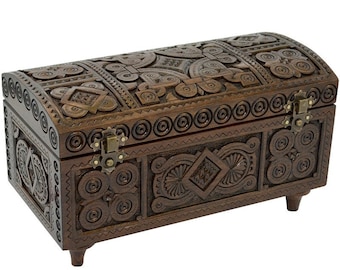 Hand Carved Walnut Jewelry Box: Wooden Keepsake Chest
