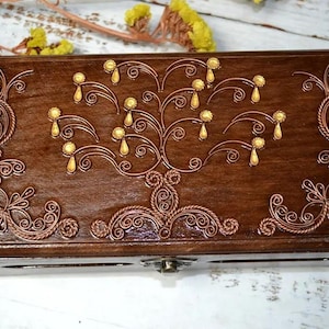Handmade &quot;FLOWER OF LIFE&quot; Carved Walnut Jewelry Box
