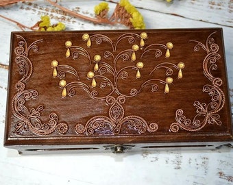 Handmade "FLOWER OF LIFE" Carved Walnut Jewelry Box